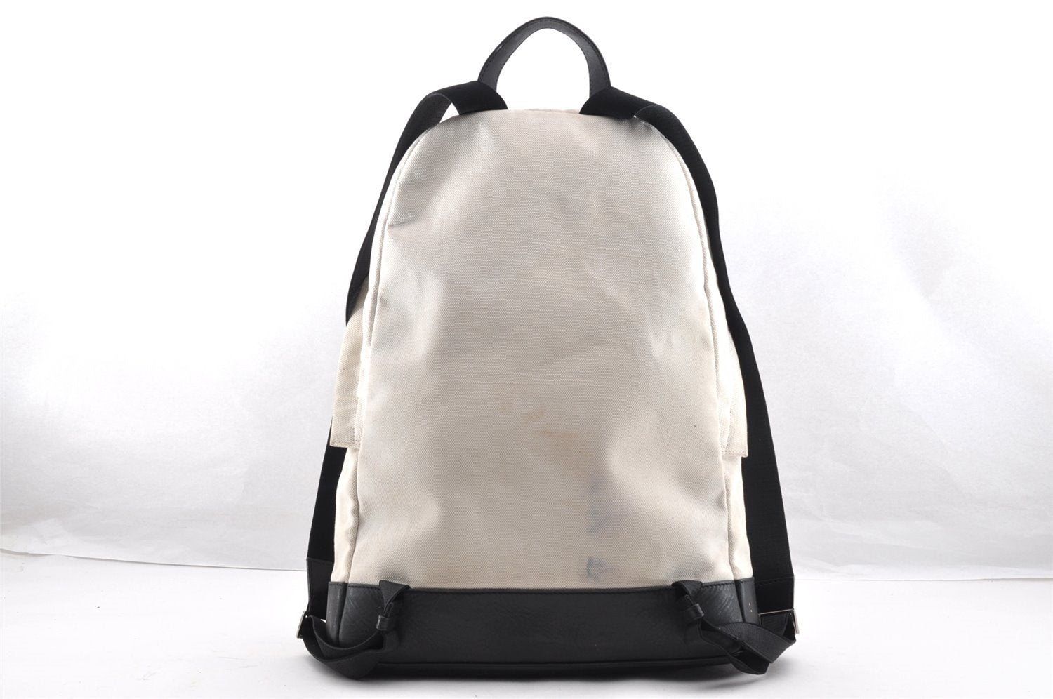 Authentic BALENCIAGA Navy Backpack Vintage Canvas Leather 392007 White 5735I