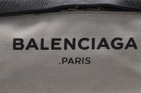 Authentic BALENCIAGA Navy Backpack Vintage Canvas Leather 392007 White 5735I