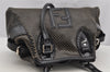 Authentic FENDI Etniko Hand Bag Punching Leather Enamel Black Junk 5738I