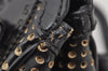 Authentic FENDI Etniko Hand Bag Punching Leather Enamel Black Junk 5738I