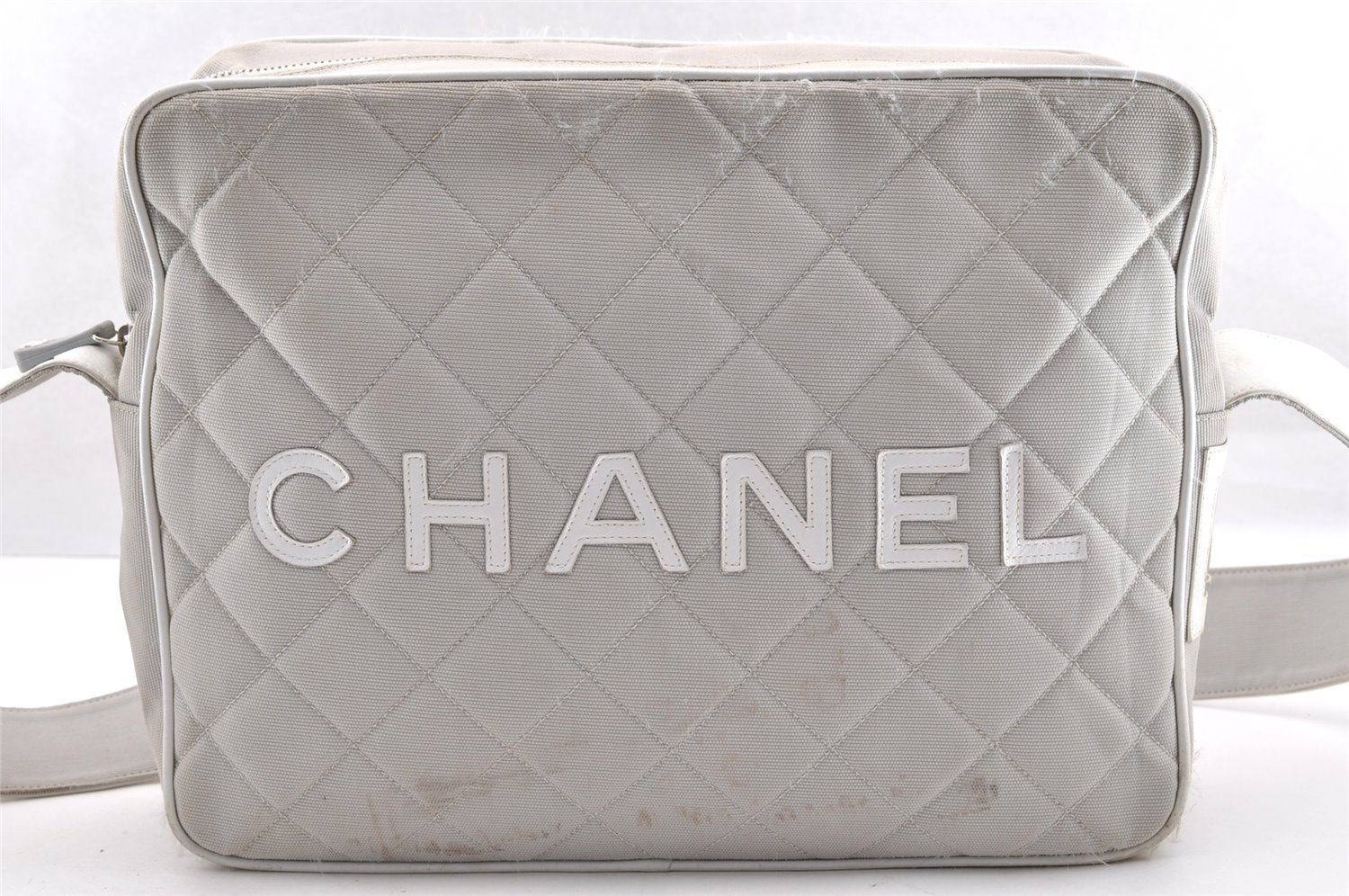 Authentic CHANEL Sports Line Matelasse Shoulder Bag Canvas Leather Gray 5743I