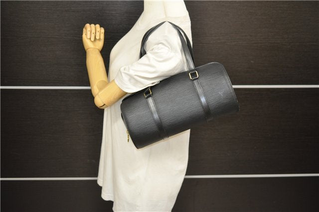 Authentic Louis Vuitton Epi Soufflot Black Hand Bag M52222 LV 5749D
