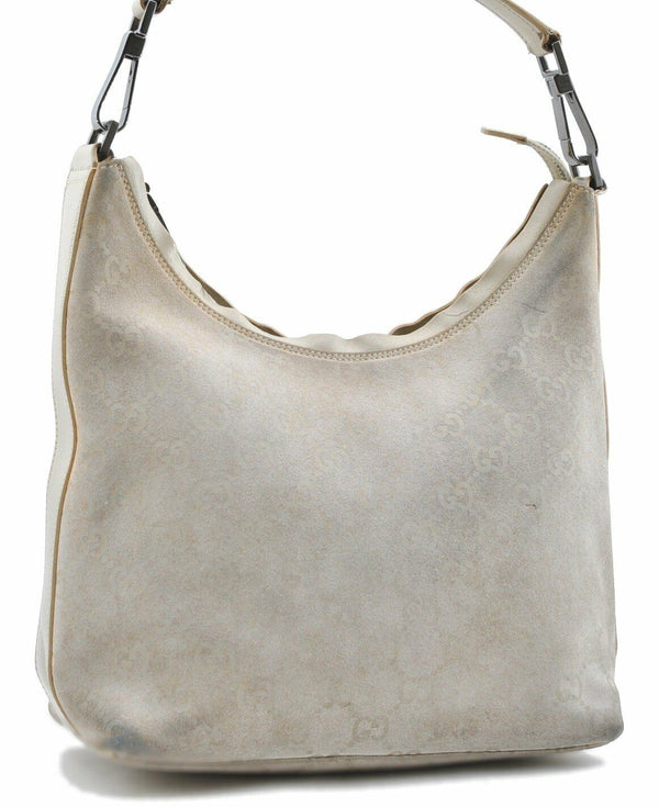 Authentic GUCCI Shoulder Bag GG Suede Leather 0000602 Ivory 5750A