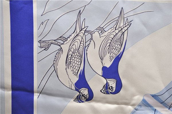 Authentic HERMES Carre 90 Scarf "COMPAGNONS DE MER" Silk Light Blue 5750D