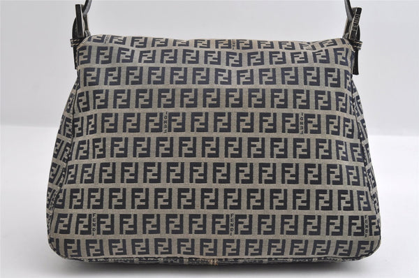 Authentic FENDI Zucchino Mamma Baguette Shoulder Bag Canvas Leather Navy 5755I