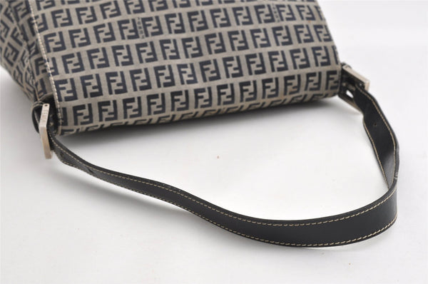 Authentic FENDI Zucchino Mamma Baguette Shoulder Bag Canvas Leather Navy 5755I