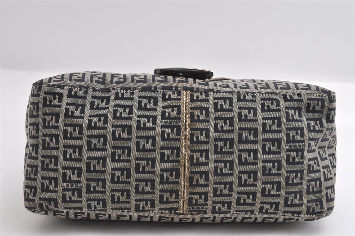 Authentic FENDI Zucchino Mamma Baguette Shoulder Bag Canvas Leather Navy 5755I