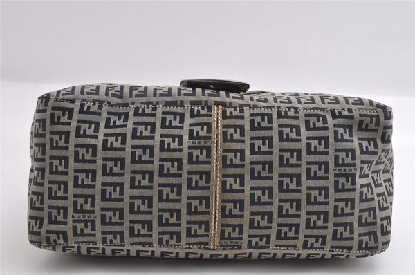 Authentic FENDI Zucchino Mamma Baguette Shoulder Bag Canvas Leather Navy 5755I