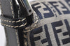 Authentic FENDI Zucchino Mamma Baguette Shoulder Bag Canvas Leather Navy 5755I