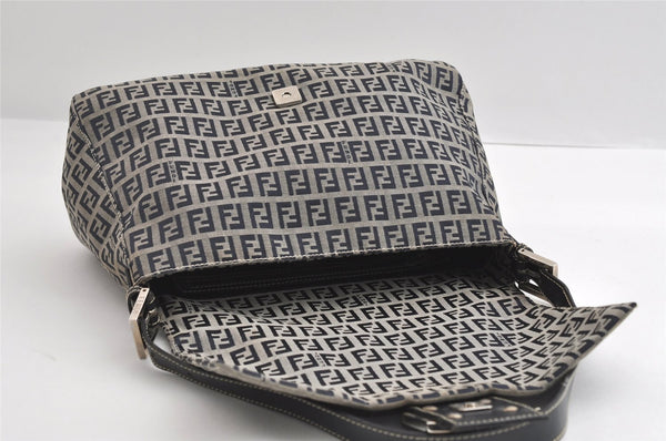 Authentic FENDI Zucchino Mamma Baguette Shoulder Bag Canvas Leather Navy 5755I