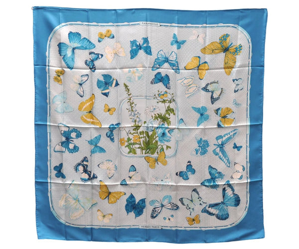 Authentic HERMES Carre 90 Scarf "FARANDOLE" Silk Blue 5757D