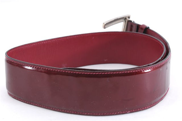 Authentic GUCCI Vintage Enamel Belt Size 70cm 27.6" Bordeaux Red 5759E