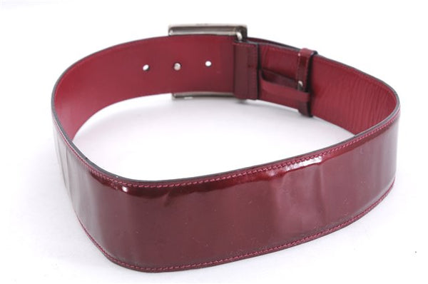 Authentic GUCCI Vintage Enamel Belt Size 70cm 27.6" Bordeaux Red 5759E