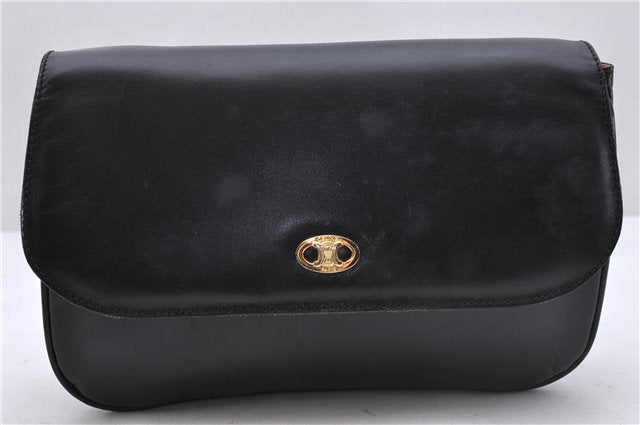 Authentic CELINE Clutch Hand Bag Purse Leather Black 5760D