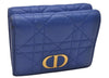 Authentic Christian Dior Cannage Leather Trifold Wallet Purse Blue CD 5763I