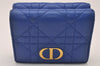 Authentic Christian Dior Cannage Leather Trifold Wallet Purse Blue CD 5763I