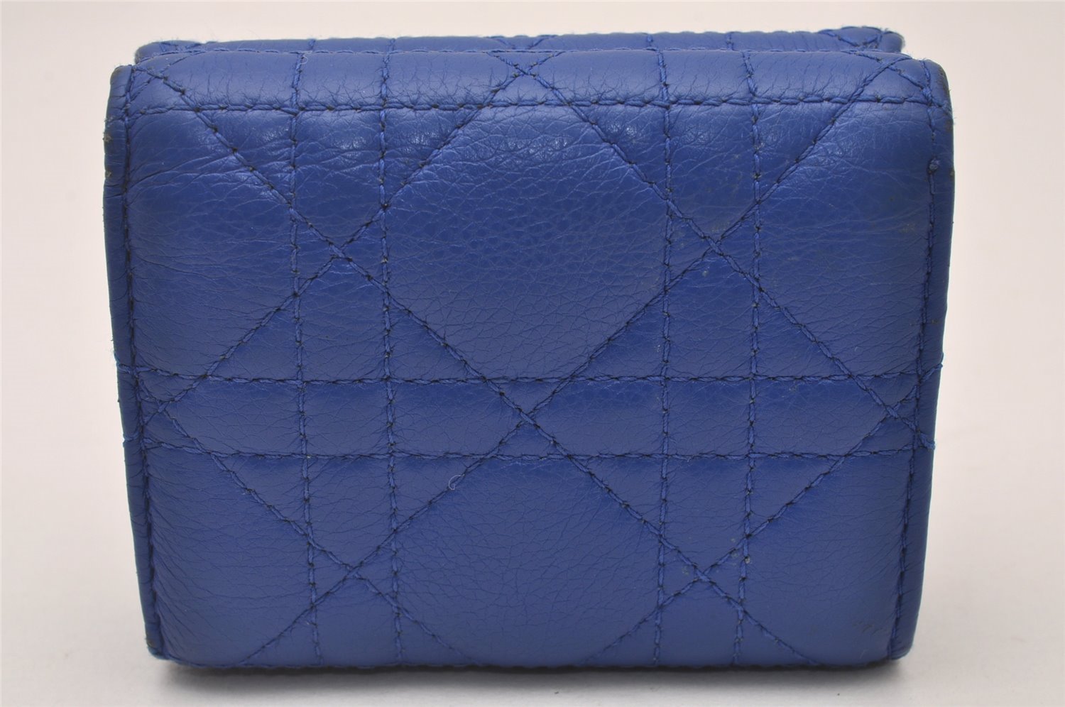 Authentic Christian Dior Cannage Leather Trifold Wallet Purse Blue CD 5763I