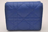 Authentic Christian Dior Cannage Leather Trifold Wallet Purse Blue CD 5763I