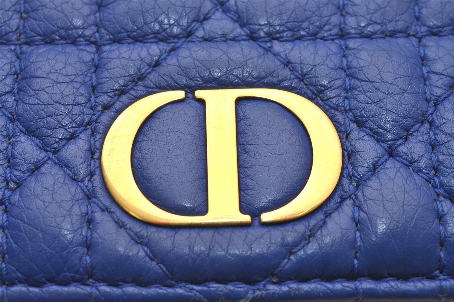 Authentic Christian Dior Cannage Leather Trifold Wallet Purse Blue CD 5763I