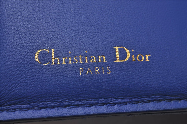 Authentic Christian Dior Cannage Leather Trifold Wallet Purse Blue CD 5763I