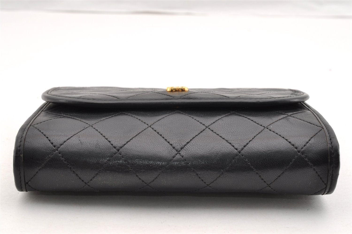 Authentic CHANEL Calf Skin Matelasse Chain Shoulder Cross Bag Black CC 5764I