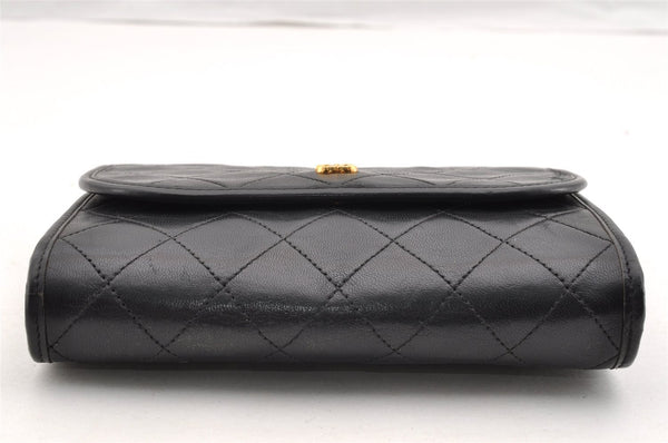 Authentic CHANEL Calf Skin Matelasse Chain Shoulder Cross Bag Black CC 5764I