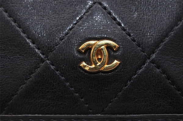 Authentic CHANEL Calf Skin Matelasse Chain Shoulder Cross Bag Black CC 5764I