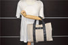 Authentic HERMES Sac Arne Shoulder Hand Bag Canvas Leather Ivory Black 5766D