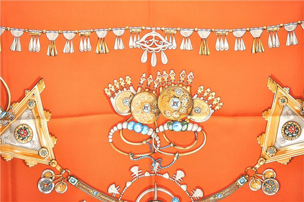 Authentic HERMES Carre 90 Scarf "PARURES DES SABLES" Silk Orange Box 5766F