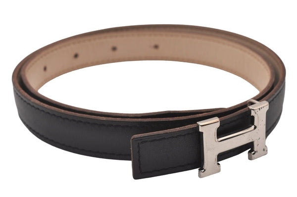 Authentic HERMES Mini Constance Leather Belt Size 65cm 25.6" Black Beige 5767I