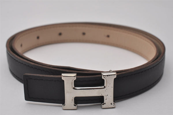 Authentic HERMES Mini Constance Leather Belt Size 65cm 25.6" Black Beige 5767I