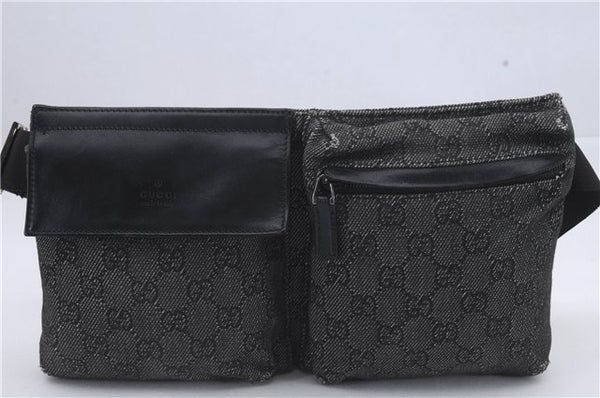 Authentic GUCCI Waist Bum Bag GG Canvas Leather 28566 Black 5768D
