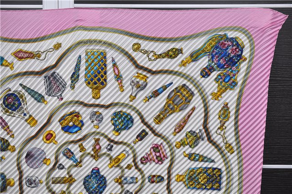 Authentic HERMES Pleats Scarf "Qu' importe le flacon" Silk Pink Box 5769C