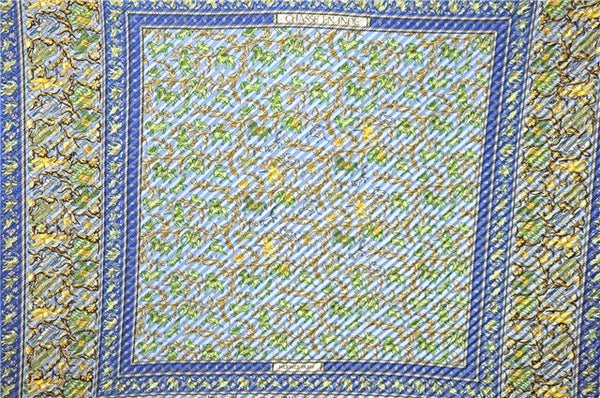 Authentic HERMES Pleats Scarf "CHASSE EN INDE" Silk Light Blue Box 5771C