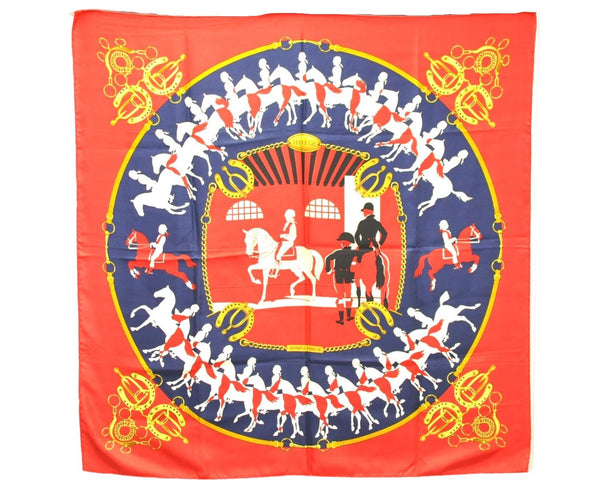 Authentic HERMES Carre 90 Scarf "MANEGE" Silk Red 5774D