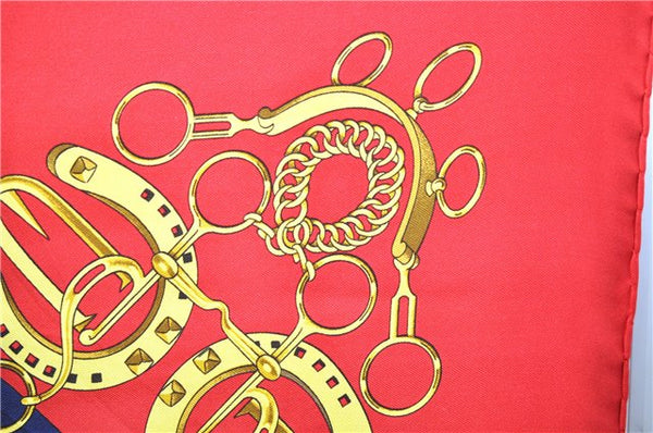 Authentic HERMES Carre 90 Scarf "MANEGE" Silk Red 5774D