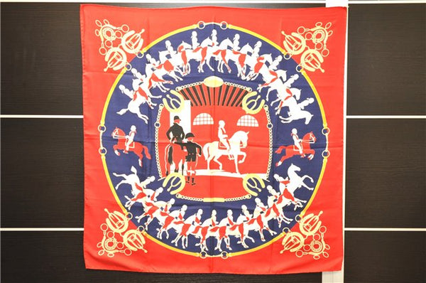 Authentic HERMES Carre 90 Scarf "MANEGE" Silk Red 5774D