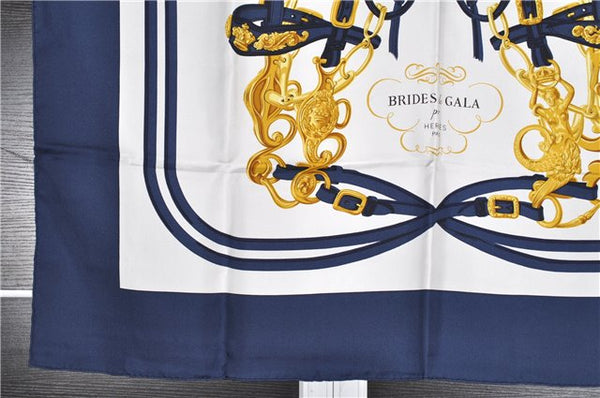 Authentic HERMES Carre 90 Scarf "BRIDES de GALA par" Silk Navy 5780F