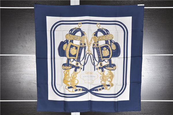 Authentic HERMES Carre 90 Scarf "BRIDES de GALA par" Silk Navy 5780F