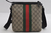 Authentic GUCCI Web Sherry Line Shoulder Bag GG PVC Leather 471454 Brown 5780I