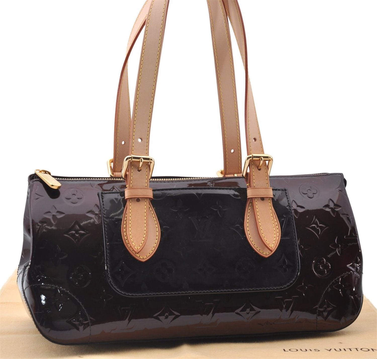 Auth Louis Vuitton Vernis Rose Wood Avenue Shoulder Bag Wine Red M93510 LV 5785E