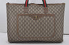 Authentic GUCCI Web Sherry Line GG Plus Tote Bag PVC Leather Brown Junk 5785I