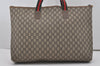 Authentic GUCCI Web Sherry Line GG Plus Tote Bag PVC Leather Brown Junk 5785I