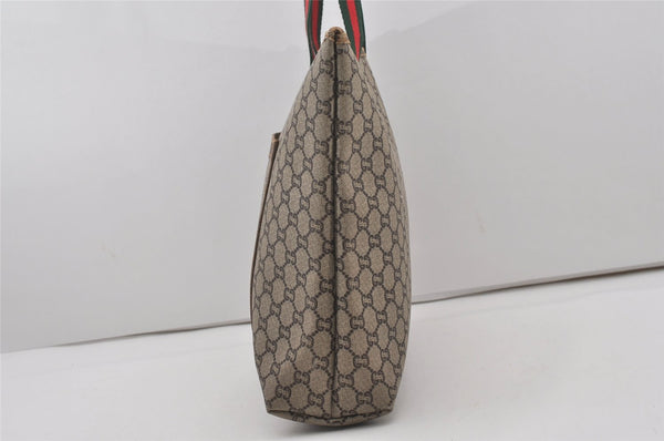 Authentic GUCCI Web Sherry Line GG Plus Tote Bag PVC Leather Brown Junk 5785I