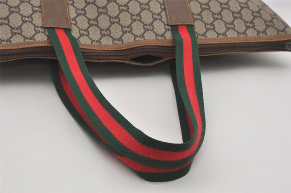 Authentic GUCCI Web Sherry Line GG Plus Tote Bag PVC Leather Brown Junk 5785I
