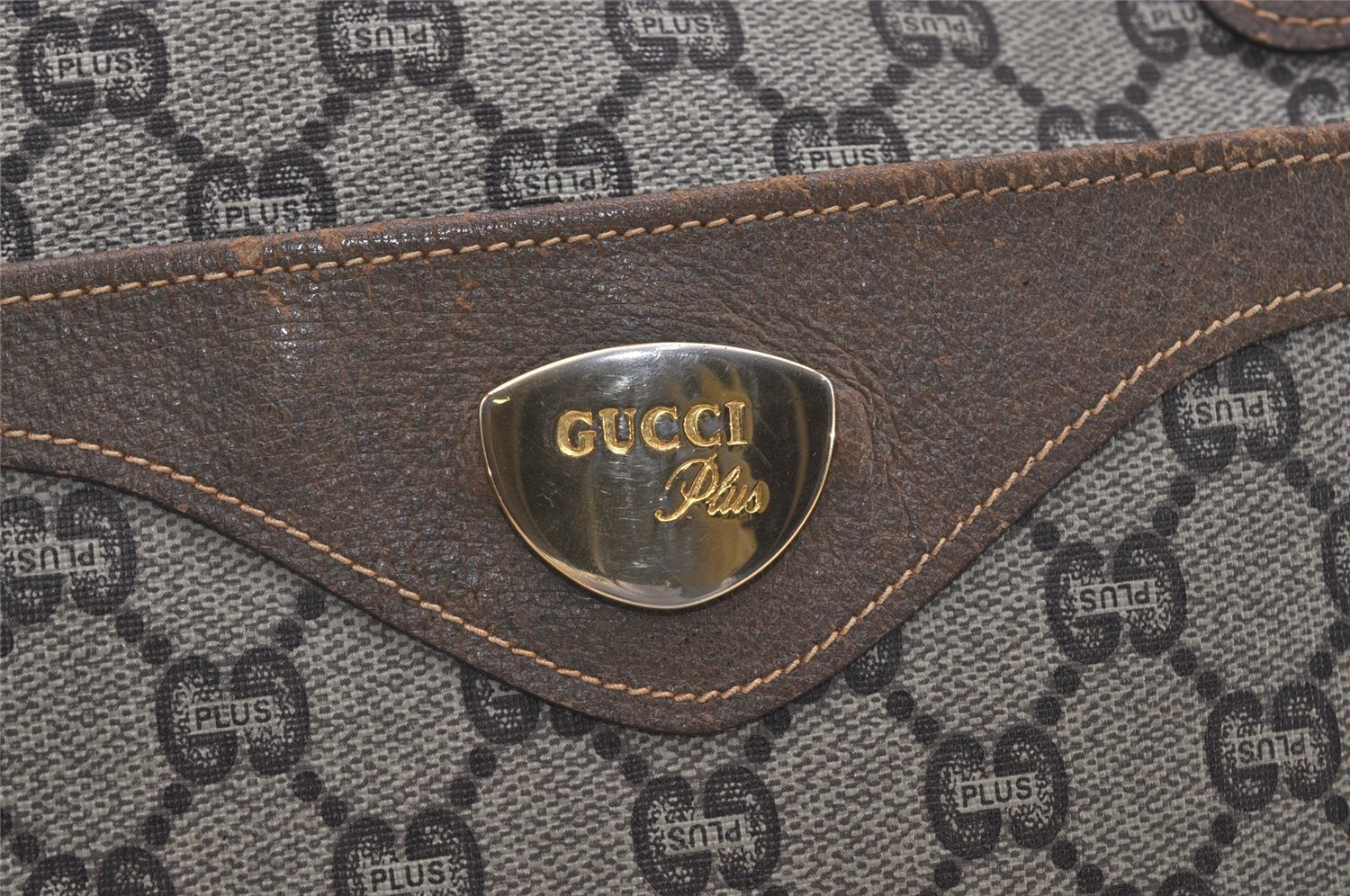 Authentic GUCCI Web Sherry Line GG Plus Tote Bag PVC Leather Brown Junk 5785I