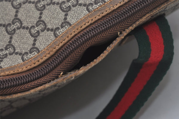 Authentic GUCCI Web Sherry Line GG Plus Tote Bag PVC Leather Brown Junk 5785I