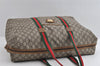 Authentic GUCCI Web Sherry Line GG Plus PVC Leather Travel Bag Brown Junk 5793I