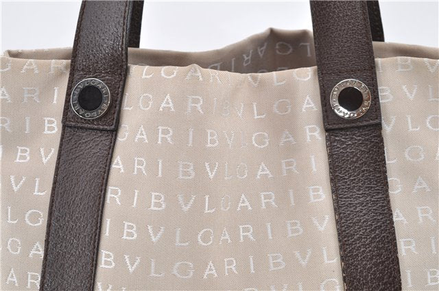 Authentic BVLGARI Logomania Hand Tote Bag Nylon Leather Brown 5794C