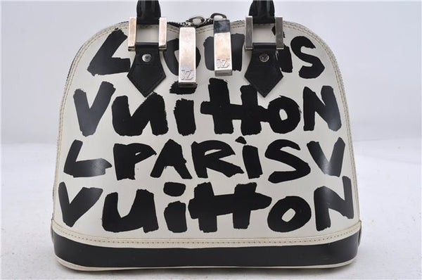 Authentic Louis Vuitton Graffiti Alma MM Hand Bag Black x White M92179 LV 5794D